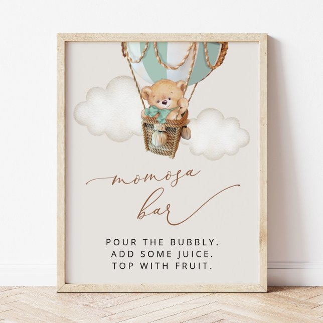 Poster Urso de Teddy, Balão de Ar Quente Verde, Bar Momos (Criador carregado)