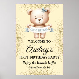 Poster Urso de Teddy Bonito com Banner Brithday