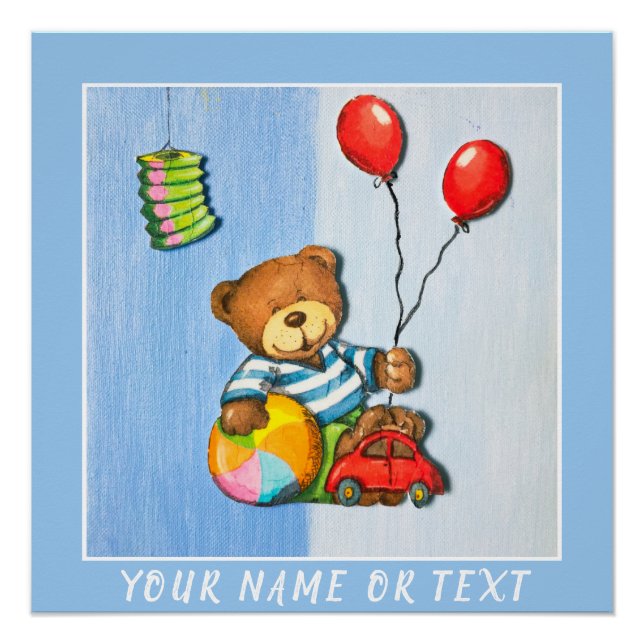 Póster Urso de Teddy Bonito com Carro de Bola de Balões (Frente)