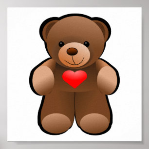 Poster Urso de Teddy com Desenho Cardíaco
