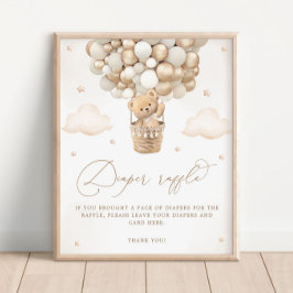Poster Urso de Teddy com Raffle de Fralda Balão Neutro