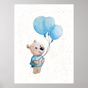 Poster Urso de Teddy com Urso de Aquarela de Balões