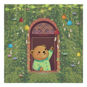 Póster Urso de Teddy e Chimes Eólicos