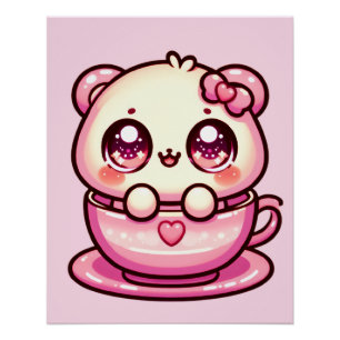 Póster Urso de Teddy Kawaii em uma taça