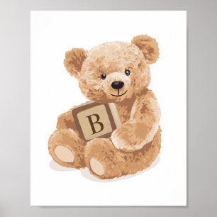 Poster Urso de Teddy Neutro Personalizável com Bloco
