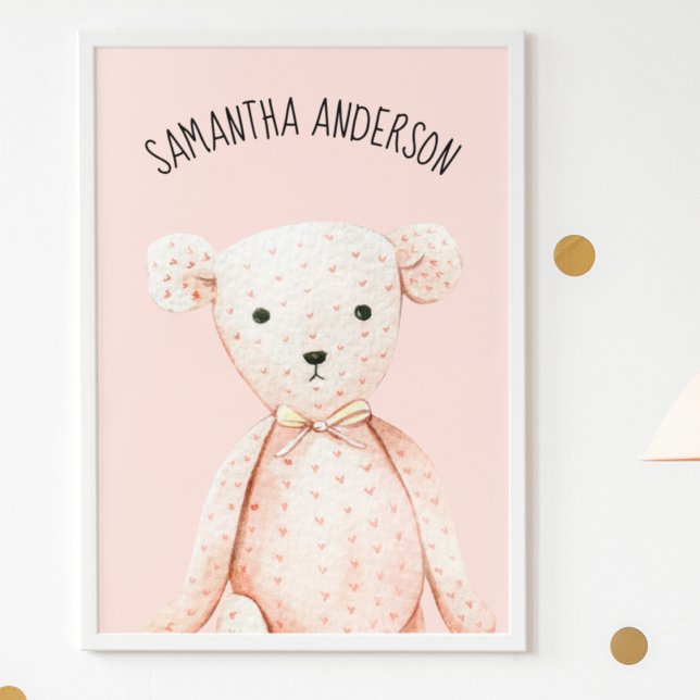 Poster Urso de Teddy Rosa Pink Pastel de Bela Moderna com (Criador carregado)