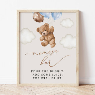 Poster Urso de Teddy, Urso de Bebê, Balões Azuis, Bar Mom