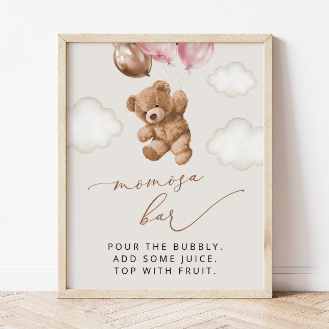 Poster Urso de Teddy, Urso de Bebê, Balões Rosa, Bar Momo (Criador carregado)