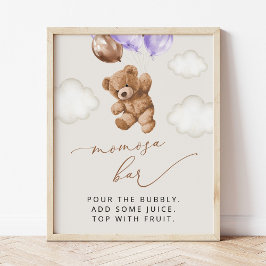 Poster Urso de Teddy, Urso de Bebê, Balões Roxos, Bar Mom