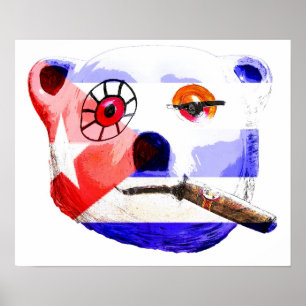 Poster Urso de ursinho de Cuba com charuto, com bandeira
