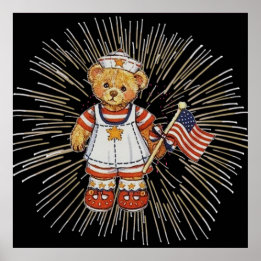 Poster Urso de Vintage com fogos de artifício brancos mod