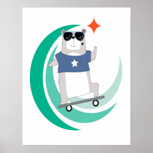 Póster Urso do hipster que monta um skate