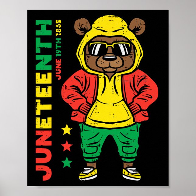 Poster Urso do Juneteenth Meninas Meninos Afro-Americanos (Frente)