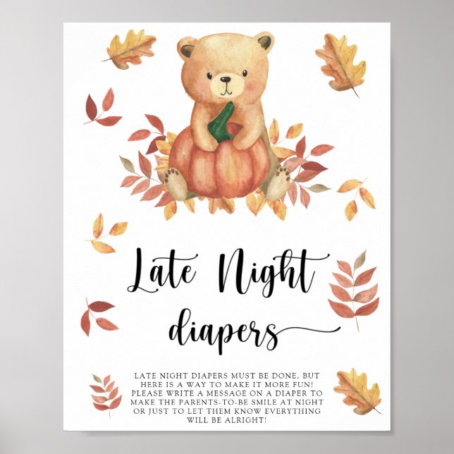 Poster Urso e Abóbora \ Jogo de fraldas tarde da noite Po (Frente)