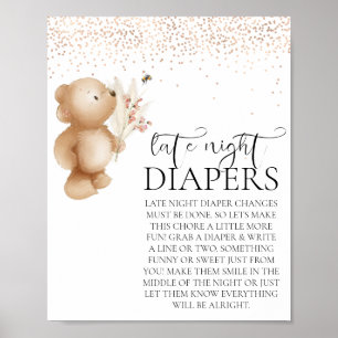 Poster Urso e Chá de fraldas de Abelhas Fralda Noturna T