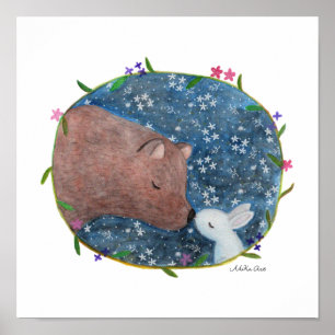 Poster Urso e coelho em Floresta Encontrando Arte MiKa