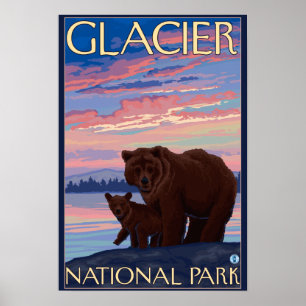 Poster Urso e Cub - parque nacional de geleira, TA