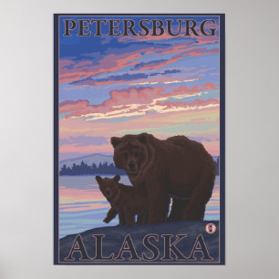 Poster Urso e Cub - Petersburgo, Alasca