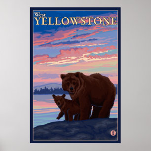Póster Urso e Cub - Yellowstone ocidental, Montana