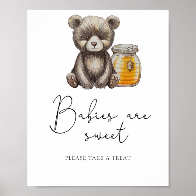 Poster Urso e pote de mel - bebês são doces (Frente)