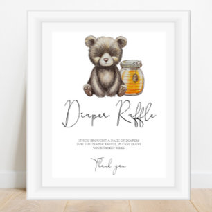 Poster Urso e pote de mel - sorteio de fraldas