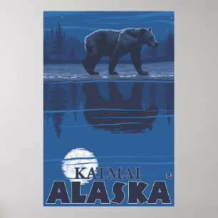 Póster Urso em Lua - Katmai, Alaska