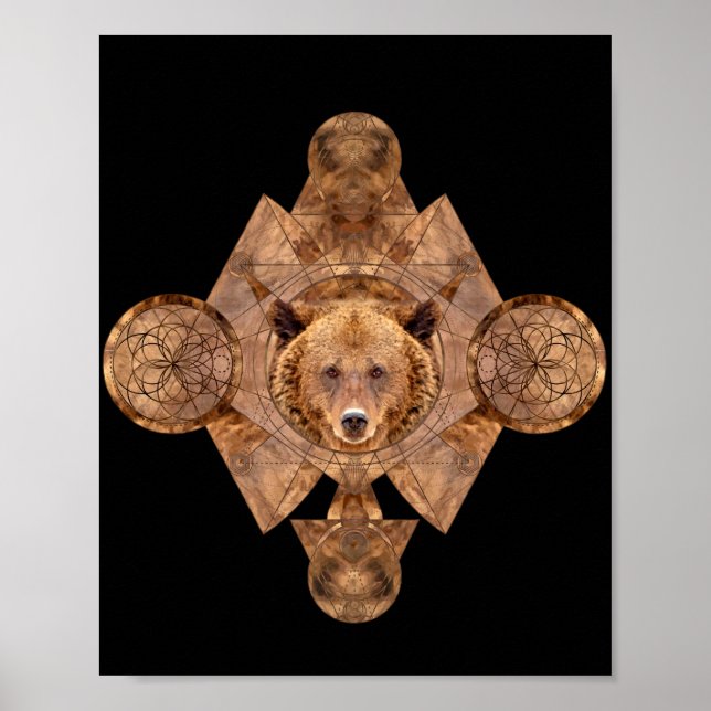 Poster Urso em Ornamento Geométrico Sagrado (Frente)