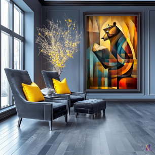Poster Urso Encantador - Leitor Cubista em Pensamento Pro