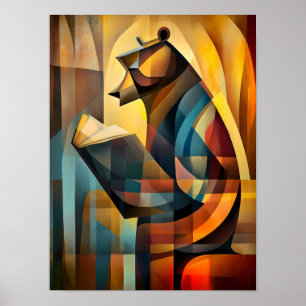 Poster Urso Encantador – Leitor Cubista em Pensamento Pro