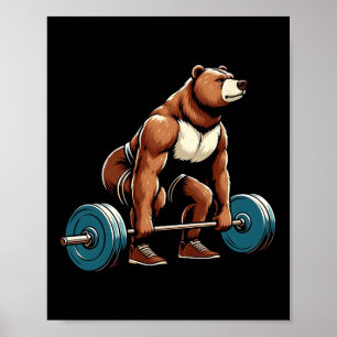 Poster Urso Engraçado Levantando Pesos Construção de Port
