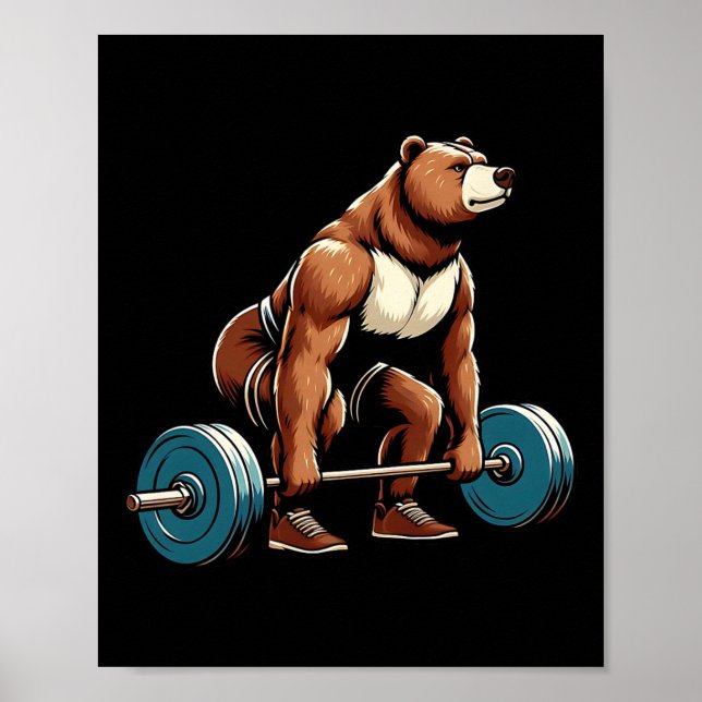 Poster Urso Engraçado Levantando Pesos Construção de Port (Frente)