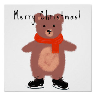 Póster Urso engraçado nos skates de inverno