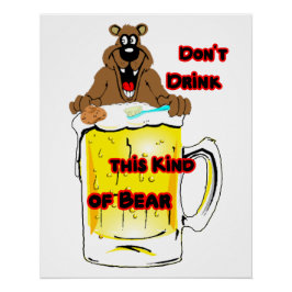 Póster Urso engraçado tomando banho em um copo de cerveja