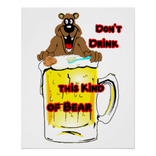 Póster Urso engraçado tomando banho em um copo de cerveja