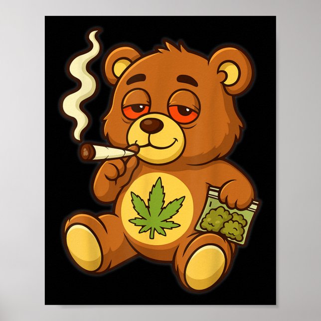 Poster Urso Engraçado, Urso Fumante Engraçado Com Folha C (Frente)