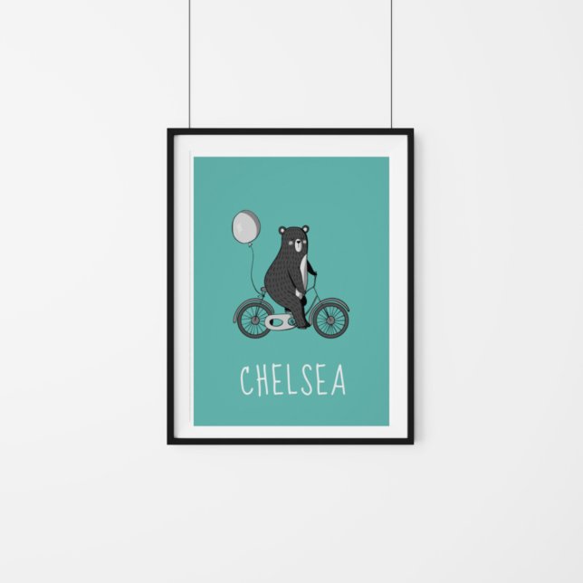 Poster Urso Escandinavo na Bike Minimalista Personalizado (Criador carregado)
