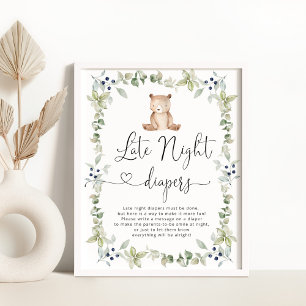 Poster Urso florestal fraldas noturnas tardias