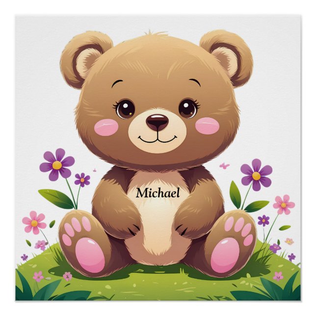 Póster Urso Fofo – Lindo Poster Perfeito para Quarto de C (Frente)