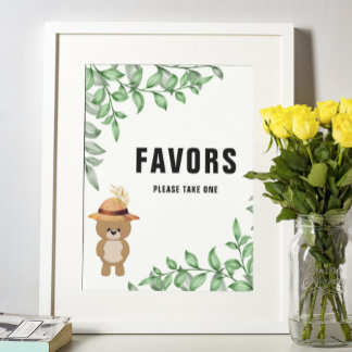 Poster Urso Fofo Na Floresta Favoritos Chás de Bebê
