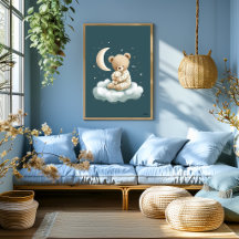 Urso Fofo na Nuvem Arte de Parede para Berçário Ho
