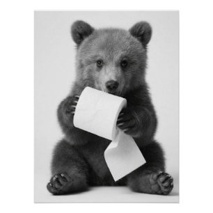 Póster Urso Fofo Segurando Papel Higiênico Minimalista Di