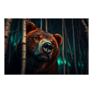 Póster Urso Grizzly na Floresta