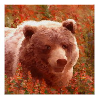Urso Grizzly na Pintura de Arte Selvagem com Algas