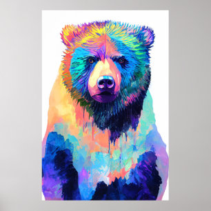 Poster Urso Grizzly Natureza Selvagem Cores de Animais Pi