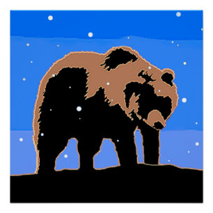 Póster Urso Grizzly no inverno - Arte original sobre a vi