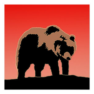 Póster Urso Grizzly no Sunset - Arte Original sobre Vida