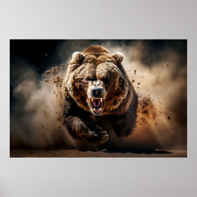 Poster Urso Grizzly Retrato Animal Selvagem Potência Fero (Frente)