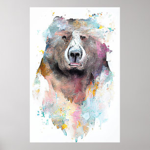 Poster Urso Grizzly Wild Animal Nature Watercolor Art