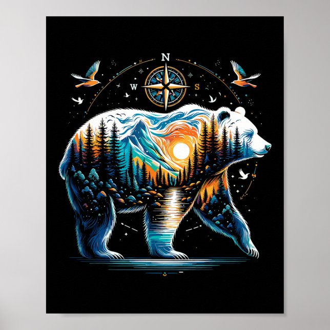Poster Urso Hiking Urso Pardo Camping Camper  (Frente)
