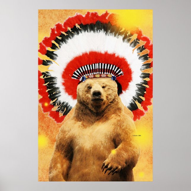 Poster Urso Índio Nativo Americano! (Frente)